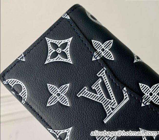 Top Grade Louis Vuitton Pocket Organizer Wallet in Monogram Shadow Calfskin M83377 Ink Blue 2024