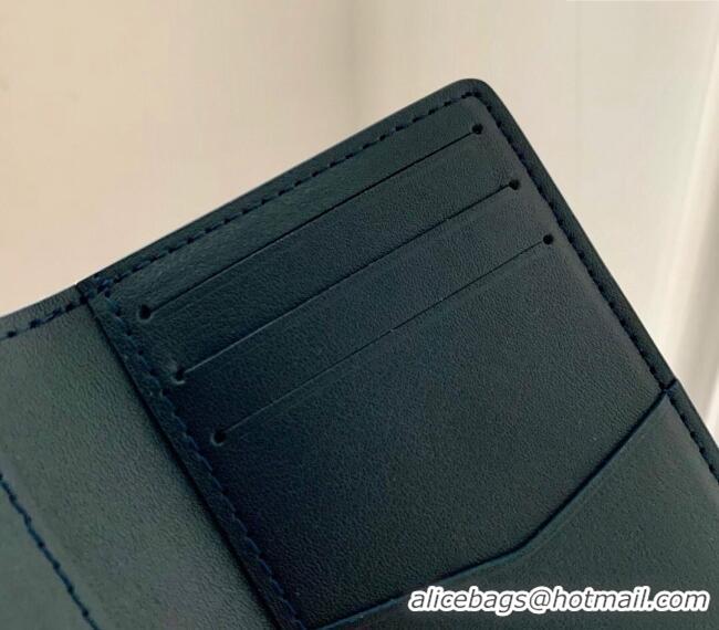 Top Grade Louis Vuitton Pocket Organizer Wallet in Monogram Shadow Calfskin M83377 Ink Blue 2024