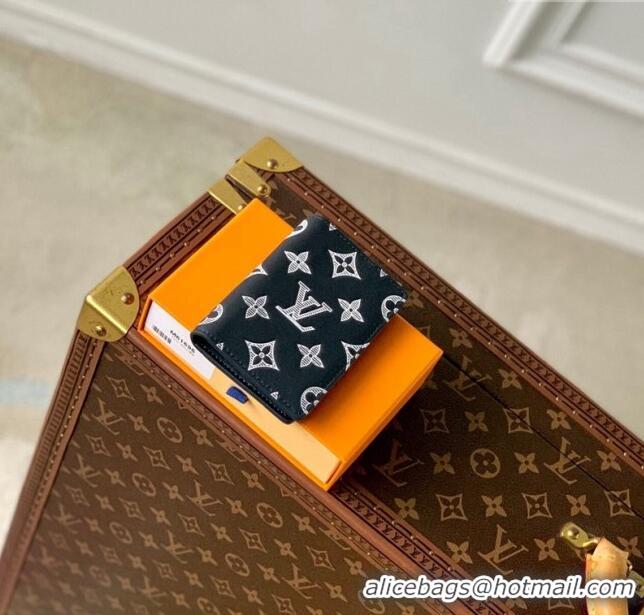 Top Grade Louis Vuitton Pocket Organizer Wallet in Monogram Shadow Calfskin M83377 Ink Blue 2024