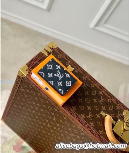 Top Grade Louis Vuitton Pocket Organizer Wallet in Monogram Shadow Calfskin M83377 Ink Blue 2024