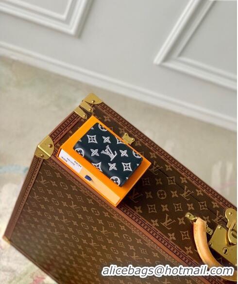 Top Grade Louis Vuitton Pocket Organizer Wallet in Monogram Shadow Calfskin M83377 Ink Blue 2024