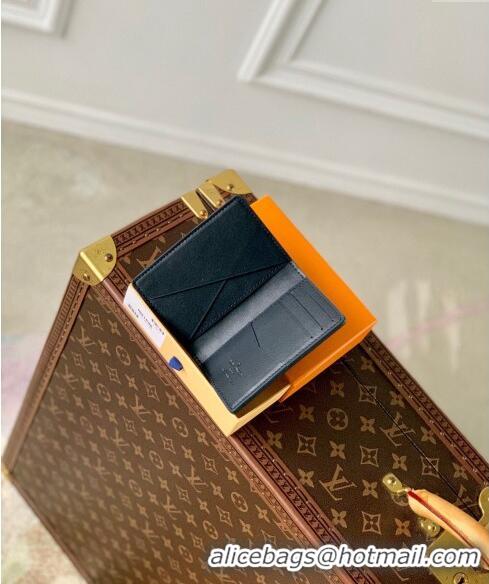 Top Grade Louis Vuitton Pocket Organizer Wallet in Monogram Shadow Calfskin M83377 Ink Blue 2024