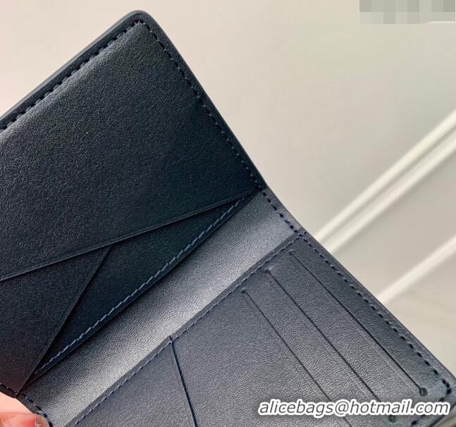 Top Grade Louis Vuitton Pocket Organizer Wallet in Monogram Shadow Calfskin M83377 Ink Blue 2024