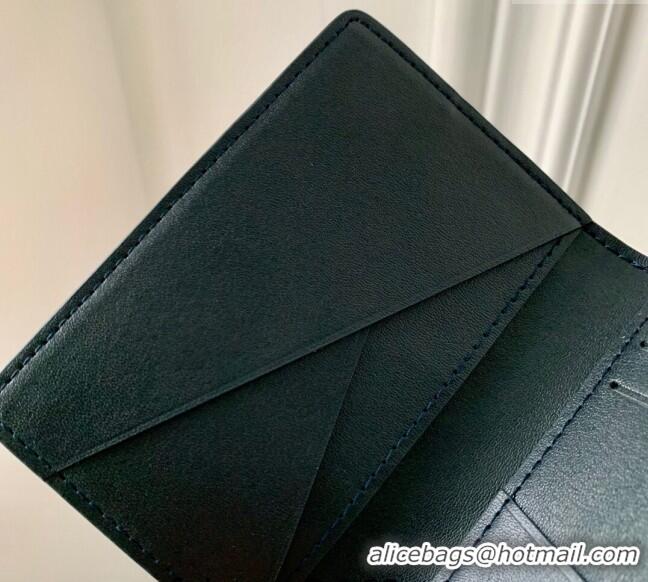 Top Grade Louis Vuitton Pocket Organizer Wallet in Monogram Shadow Calfskin M83377 Ink Blue 2024