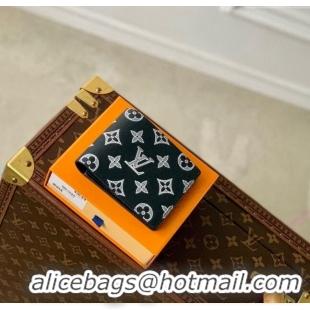 Pretty Style Louis Vuitton Multiple Wallet in Monogram Shadow Calfskin M83379 Ink Blue 2024