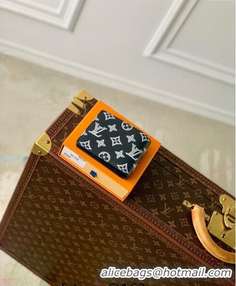 Pretty Style Louis Vuitton Multiple Wallet in Monogram Shadow Calfskin M83379 Ink Blue 2024