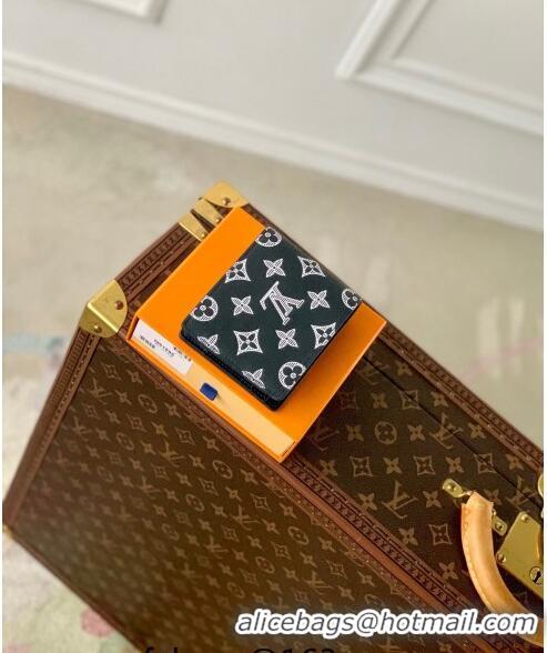 Pretty Style Louis Vuitton Multiple Wallet in Monogram Shadow Calfskin M83379 Ink Blue 2024