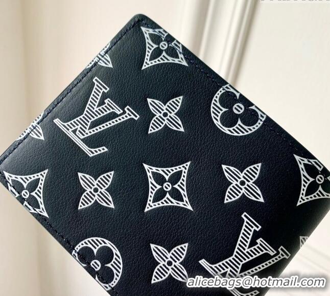 Pretty Style Louis Vuitton Multiple Wallet in Monogram Shadow Calfskin M83379 Ink Blue 2024