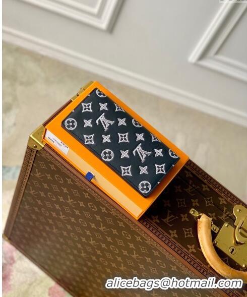 Top Quality Louis Vuitton Brazza Wallet in Monogram Shadow Calfskin M61697 Ink Blue 2024