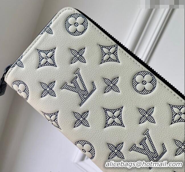 Famous Brand Louis Vuitton Zippy Vertical Wallet in Monogram Shadow Calfskin M83381 White 2024