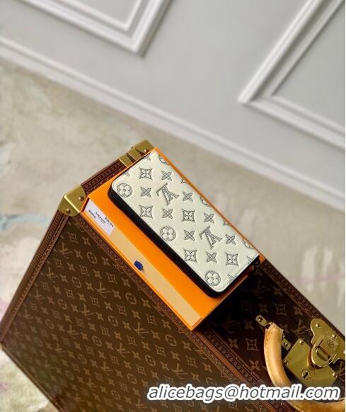 Famous Brand Louis Vuitton Zippy Vertical Wallet in Monogram Shadow Calfskin M83381 White 2024