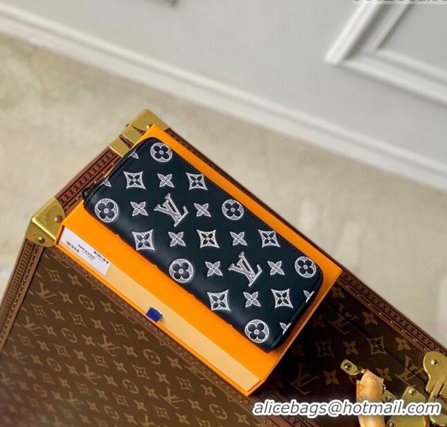 Top Quality Louis Vuitton Zippy Vertical Wallet in Monogram Shadow Calfskin M83381 Ink Blue 2024