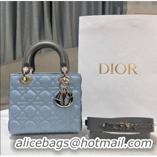 Best Price Dior Small Lady Dior Bag in Two-Tone Cannage Lambskin 0531 Blue/Grey 2024