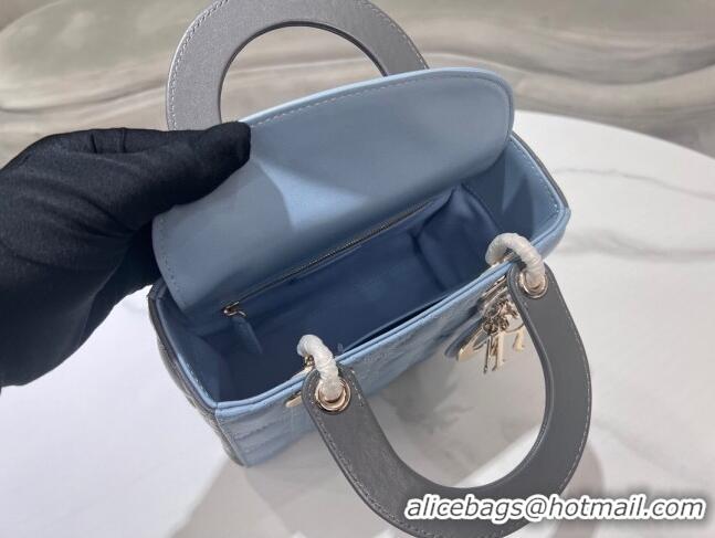 Best Price Dior Small Lady Dior Bag in Two-Tone Cannage Lambskin 0531 Blue/Grey 2024