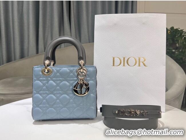 Best Price Dior Small Lady Dior Bag in Two-Tone Cannage Lambskin 0531 Blue/Grey 2024