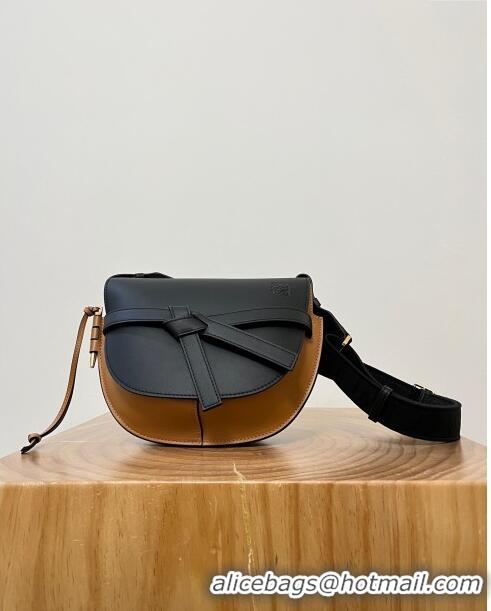 Good Taste Loewe Small Gate Dual Bag in Soft Calfskin and Jacquard Strap L0301 Black/Brown 2024 Top