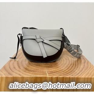 Inexpensive Loewe Small Gate Dual Bag in Soft Calfskin and Jacquard Strap L0301 Grey/Coffee 2024 Top