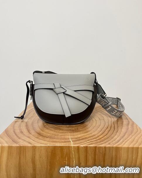 Inexpensive Loewe Small Gate Dual Bag in Soft Calfskin and Jacquard Strap L0301 Grey/Coffee 2024 Top