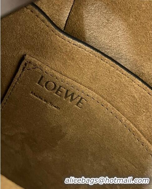 Inexpensive Loewe Small Gate Dual Bag in Soft Calfskin and Jacquard Strap L0301 Grey/Coffee 2024 Top