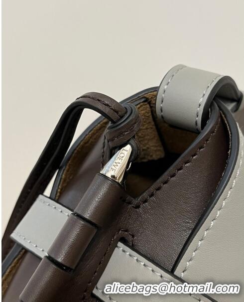 Inexpensive Loewe Small Gate Dual Bag in Soft Calfskin and Jacquard Strap L0301 Grey/Coffee 2024 Top