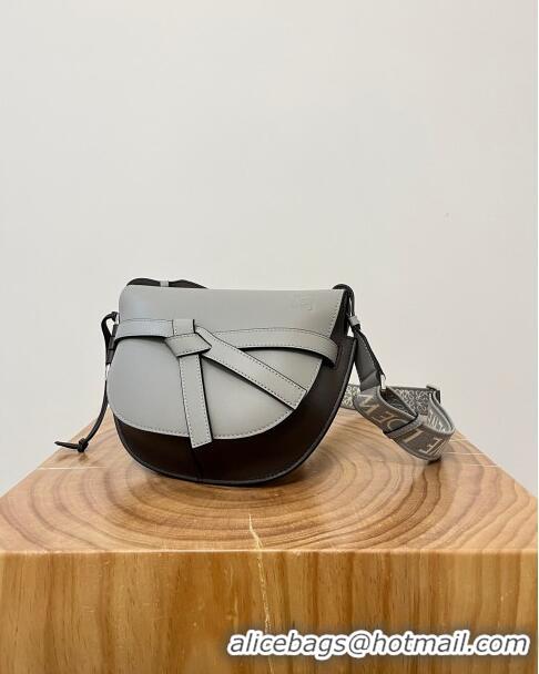 Inexpensive Loewe Small Gate Dual Bag in Soft Calfskin and Jacquard Strap L0301 Grey/Coffee 2024 Top