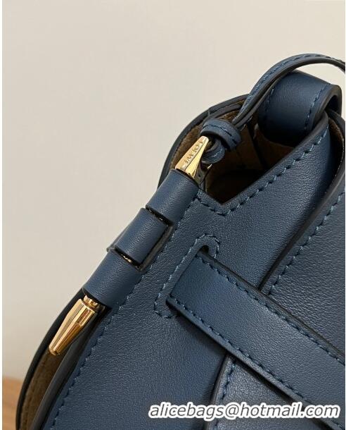 Good Taste Loewe Small Gate Dual Bag in Soft Calfskin and Jacquard Strap L0301 Navy Blue 2024 Top