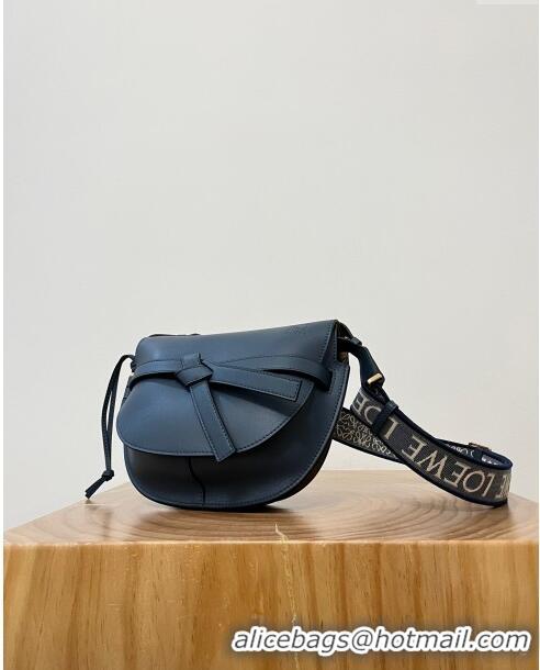 Good Taste Loewe Small Gate Dual Bag in Soft Calfskin and Jacquard Strap L0301 Navy Blue 2024 Top