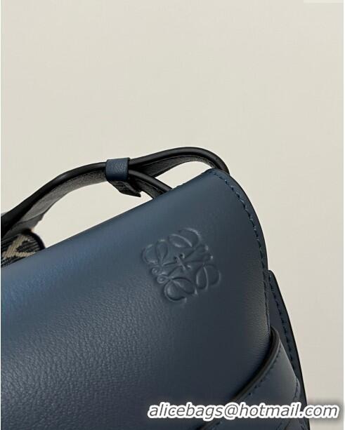 Good Taste Loewe Small Gate Dual Bag in Soft Calfskin and Jacquard Strap L0301 Navy Blue 2024 Top