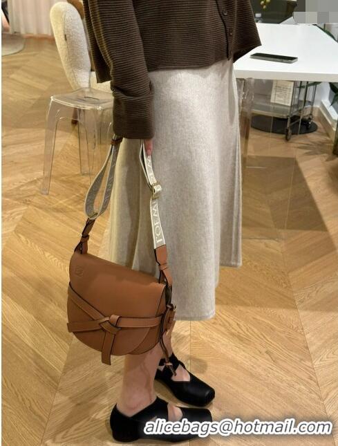 Super Quality Loewe Small Gate Dual Bag in Soft Calfskin and Jacquard Strap L0301 Caramel 2024 Top