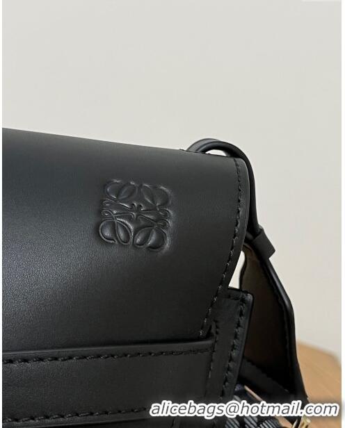 Top Design Loewe Small Gate Dual Bag in Soft Calfskin and Jacquard Strap L0301 Black 2024 Top