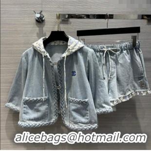 Best Price Chanel Denim Jacket and Shorts CH053101 Blue 2024