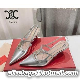 Pretty Style Valentino Rockstud Wispy Calfskin Slingback Pumps 6cm Silver 429139