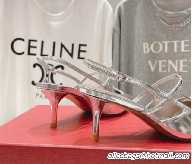 Pretty Style Valentino Rockstud Wispy Calfskin Slingback Pumps 6cm Silver 429139