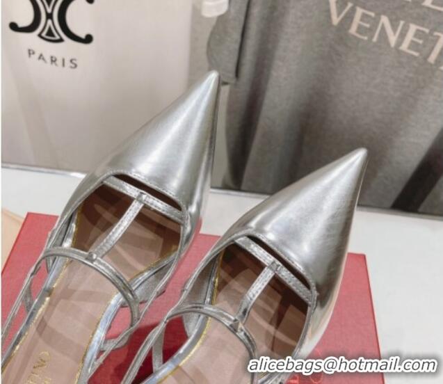 Pretty Style Valentino Rockstud Wispy Calfskin Slingback Pumps 6cm Silver 429139