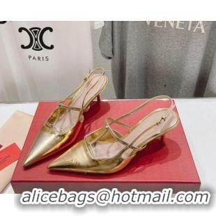 Perfect Valentino Rockstud Wispy Calfskin Slingback Pumps 6cm Gold 429140