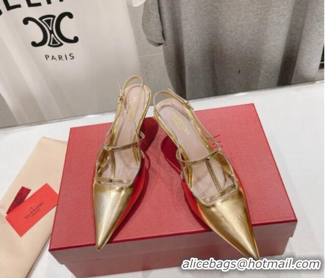 Perfect Valentino Rockstud Wispy Calfskin Slingback Pumps 6cm Gold 429140