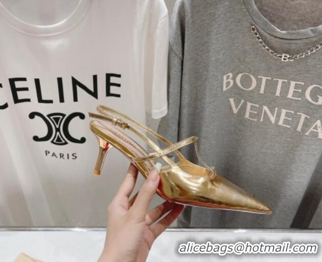 Perfect Valentino Rockstud Wispy Calfskin Slingback Pumps 6cm Gold 429140