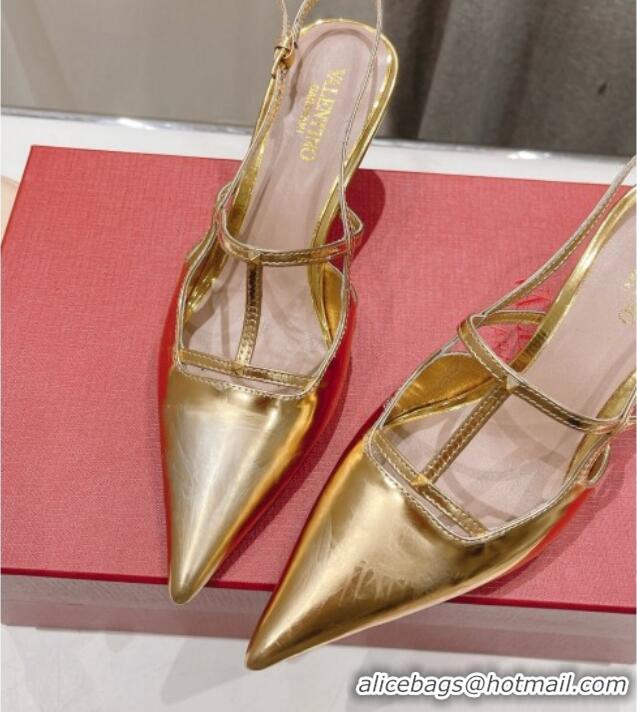 Perfect Valentino Rockstud Wispy Calfskin Slingback Pumps 6cm Gold 429140