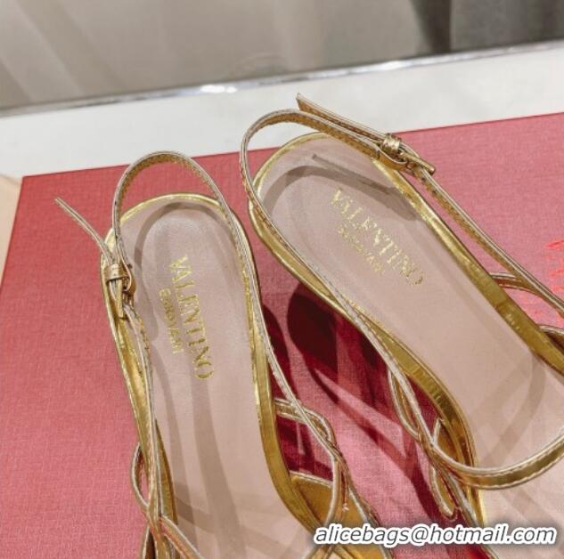 Perfect Valentino Rockstud Wispy Calfskin Slingback Pumps 6cm Gold 429140