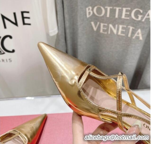 Perfect Valentino Rockstud Wispy Calfskin Slingback Pumps 6cm Gold 429140