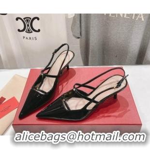 Charming Valentino Rockstud Wispy Patent Calfskin Slingback Pumps 6cm Black 429141