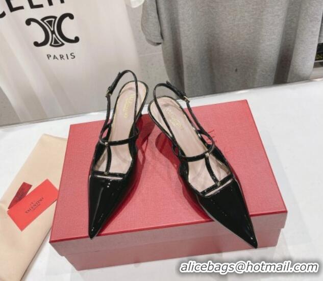 Charming Valentino Rockstud Wispy Patent Calfskin Slingback Pumps 6cm Black 429141