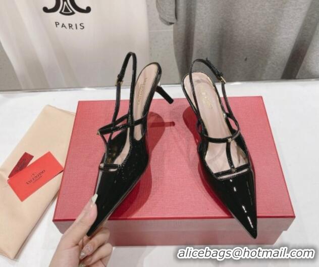 Charming Valentino Rockstud Wispy Patent Calfskin Slingback Pumps 6cm Black 429141