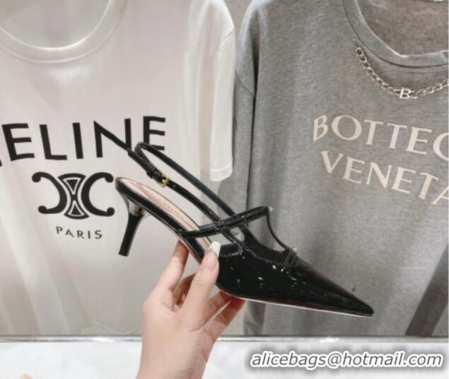 Charming Valentino Rockstud Wispy Patent Calfskin Slingback Pumps 6cm Black 429141