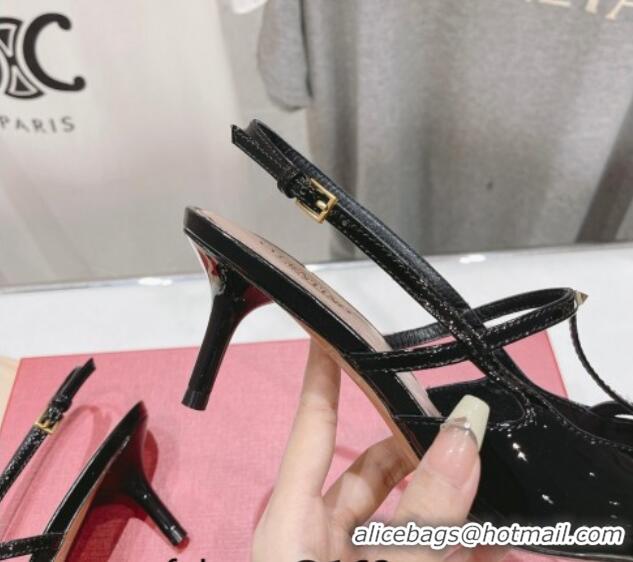 Charming Valentino Rockstud Wispy Patent Calfskin Slingback Pumps 6cm Black 429141