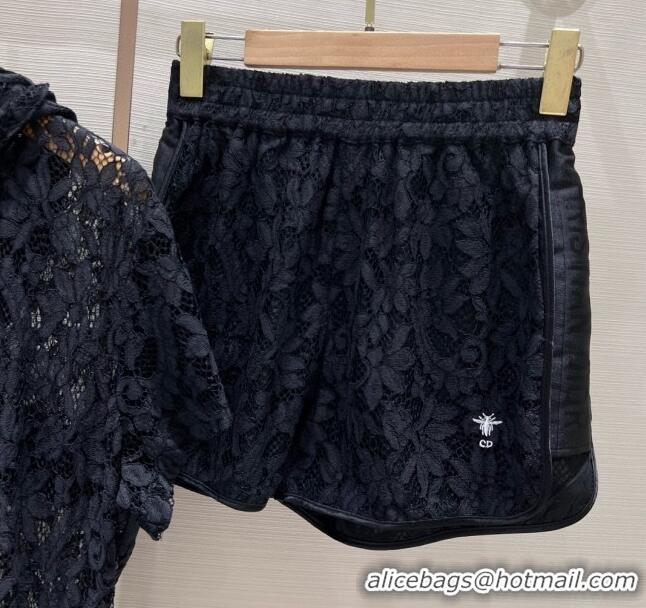 ​Luxury Cheap Dior Lace Top and Shorts D053115 Black 2024