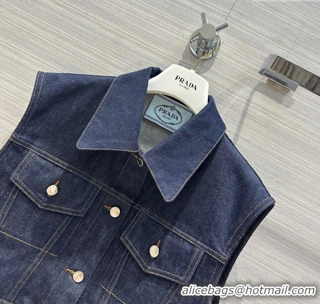 Luxury Classic Prada Denim Vest P053127 Blue 2024