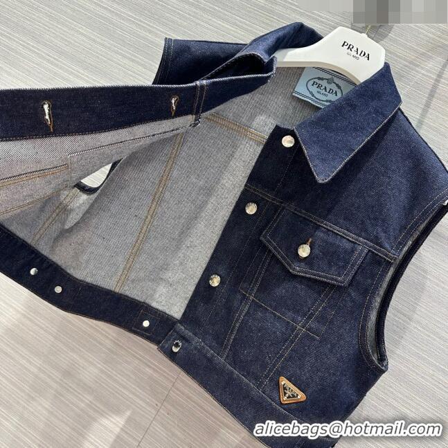 Luxury Classic Prada Denim Vest P053127 Blue 2024