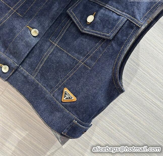 Luxury Classic Prada Denim Vest P053127 Blue 2024