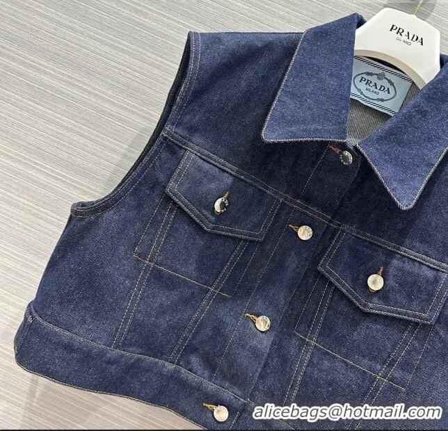 Luxury Classic Prada Denim Vest P053127 Blue 2024